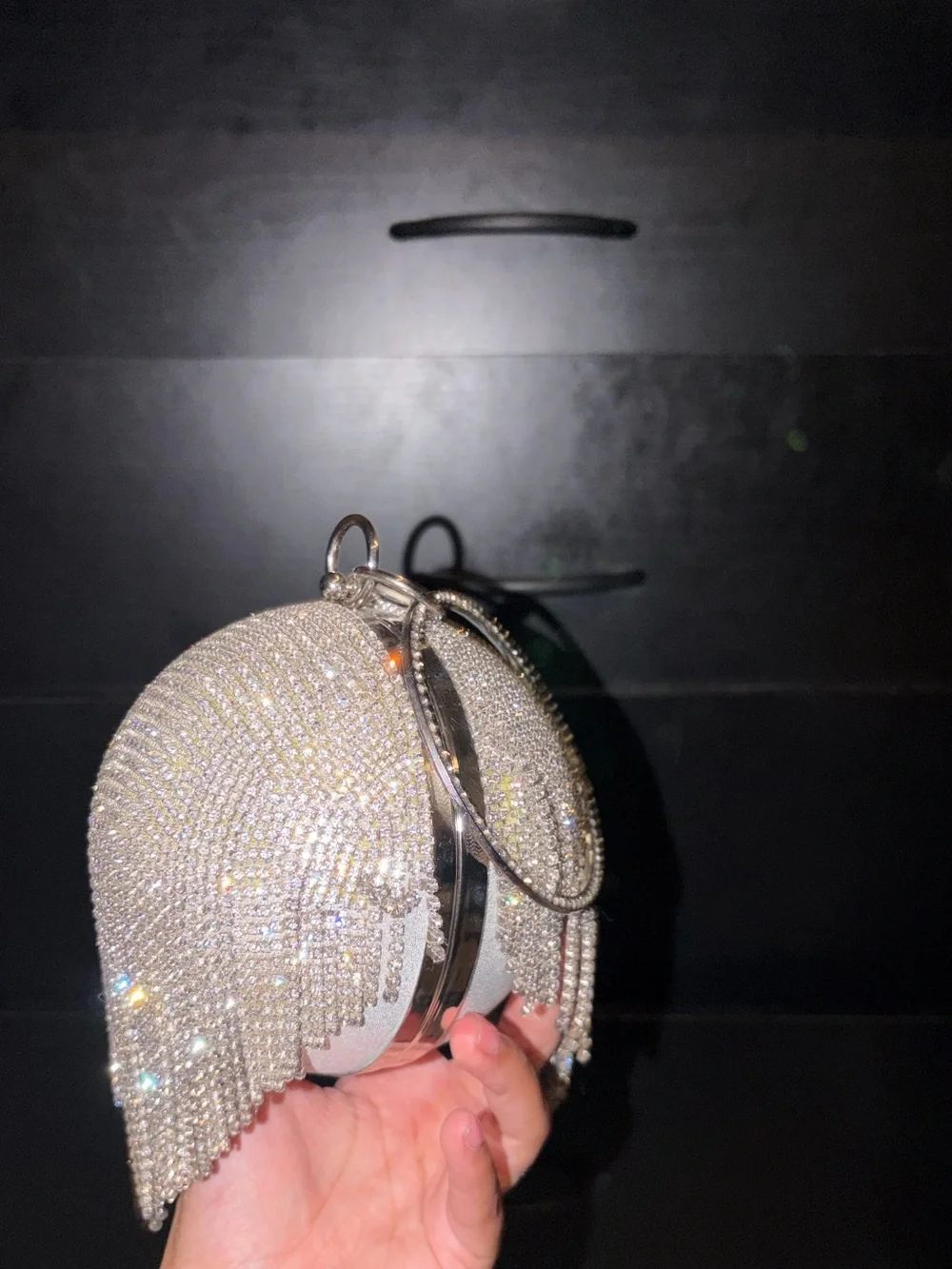 PrettyLittleThing Silver Crystal Fringe Ring Clutch